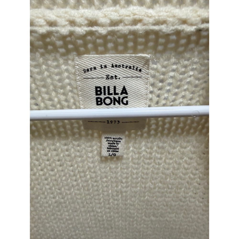 Coastal Bohemian Southwestern Fringe Chunky Knit Cream L/G Billabong Cardigan - Picture 2 of 4